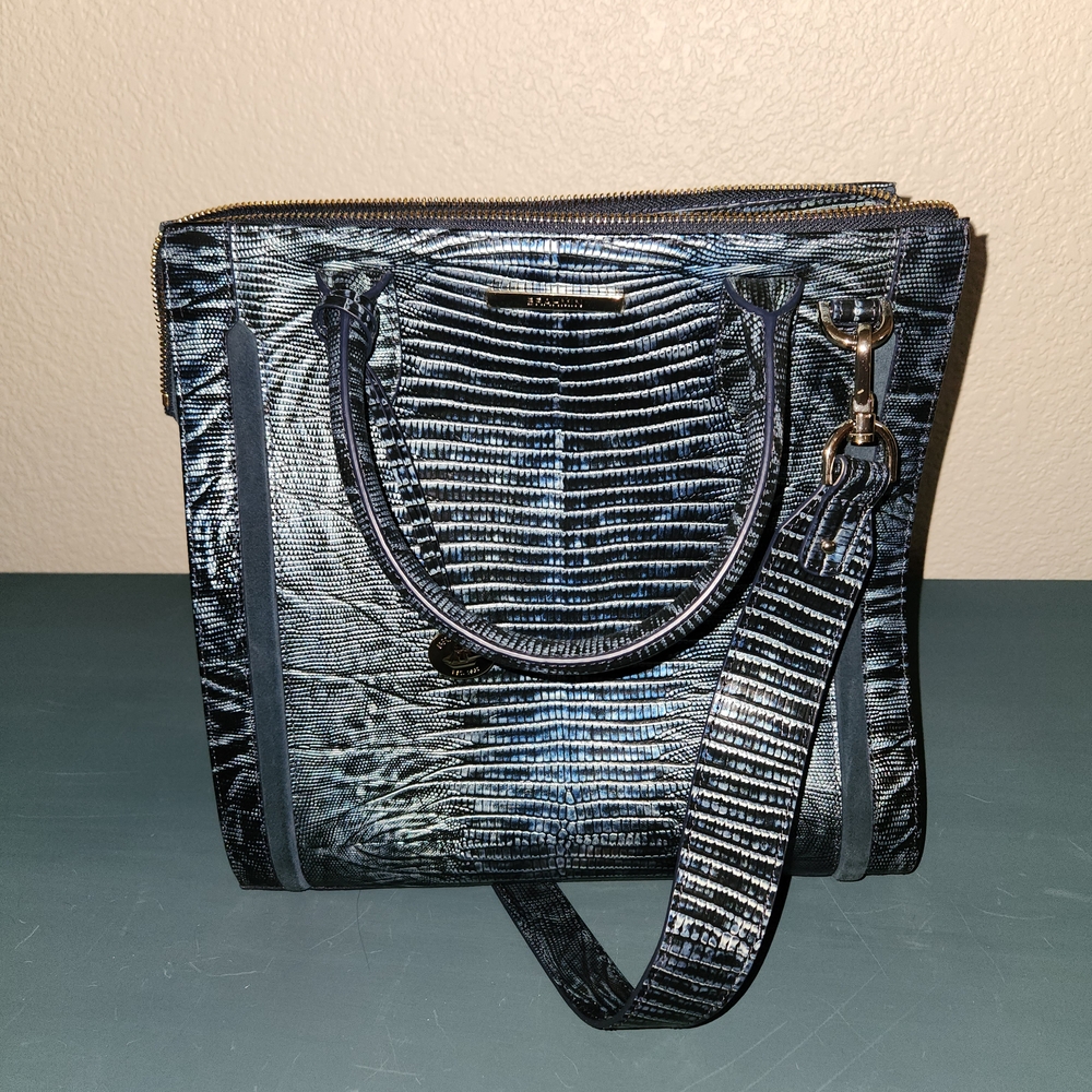Brahmin Teal Green/Blue And Silvery Croc Embossed Shoulder Bag